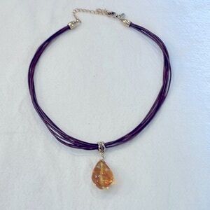 Lia Sophia Buona Sera amber pendant brown leather cord necklace